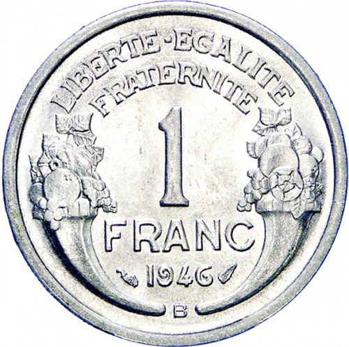 1 Franc Reverse Image minted in FRANCE in 1946B (1944-1947 - Provisional Government)  - The Coin Database