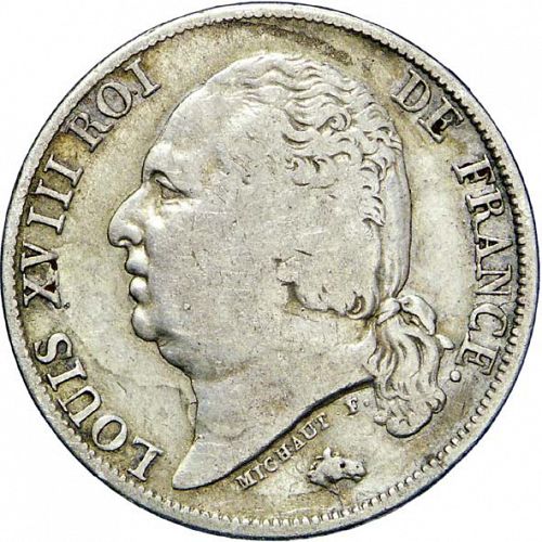 1 Franc Obverse Image minted in FRANCE in 1817H (1814-1824 - Louis XVIII)  - The Coin Database