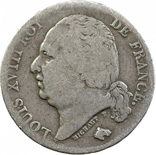 1 Franc Obverse Image minted in FRANCE in 1817L (1814-1824 - Louis XVIII)  - The Coin Database