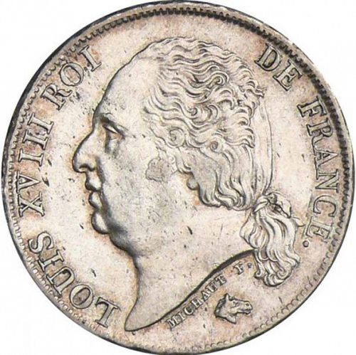 1 Franc Obverse Image minted in FRANCE in 1818W (1814-1824 - Louis XVIII)  - The Coin Database