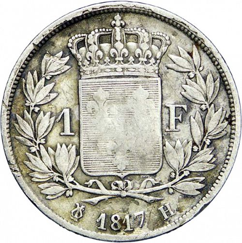1 Franc Reverse Image minted in FRANCE in 1817H (1814-1824 - Louis XVIII)  - The Coin Database