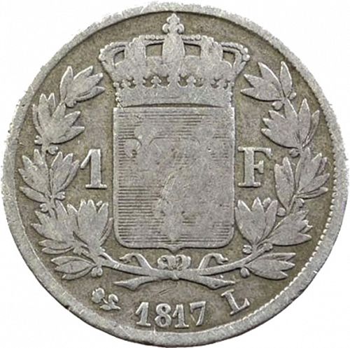 1 Franc Reverse Image minted in FRANCE in 1817L (1814-1824 - Louis XVIII)  - The Coin Database