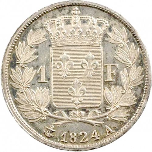 1 Franc Reverse Image minted in FRANCE in 1824A (1814-1824 - Louis XVIII)  - The Coin Database