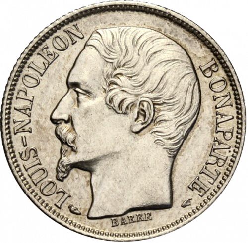 1 Franc Obverse Image minted in FRANCE in 1852A (1852 - Louis-Napoléon)  - The Coin Database