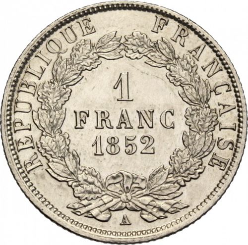 1 Franc Reverse Image minted in FRANCE in 1852A (1852 - Louis-Napoléon)  - The Coin Database