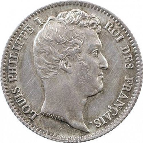 1 Franc Obverse Image minted in FRANCE in 1831W (1830-1848 - Louis Philippe I)  - The Coin Database
