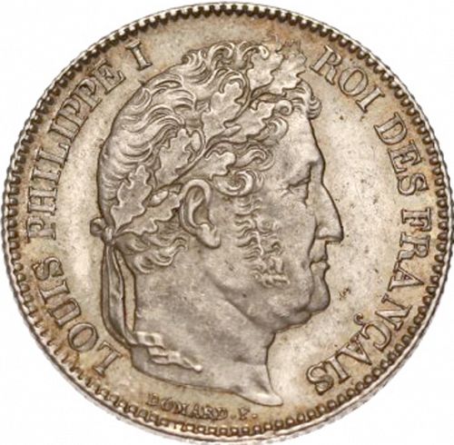 1 Franc Obverse Image minted in FRANCE in 1844W (1830-1848 - Louis Philippe I)  - The Coin Database