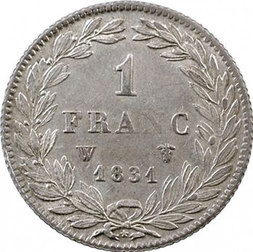 1 Franc Reverse Image minted in FRANCE in 1831W (1830-1848 - Louis Philippe I)  - The Coin Database