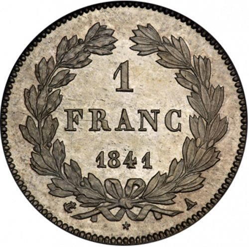 1 Franc Reverse Image minted in FRANCE in 1841A (1830-1848 - Louis Philippe I)  - The Coin Database