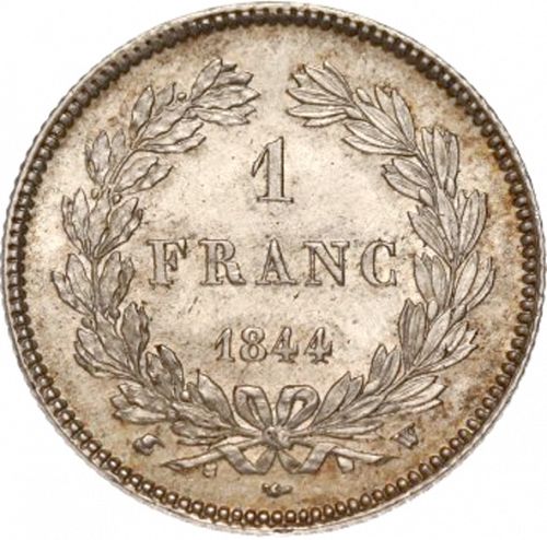 1 Franc Reverse Image minted in FRANCE in 1844W (1830-1848 - Louis Philippe I)  - The Coin Database