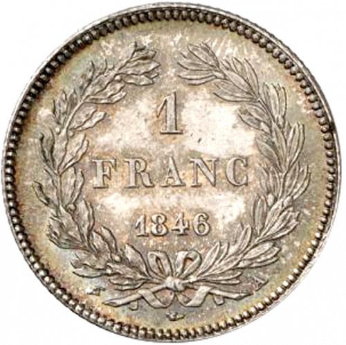 1 Franc Reverse Image minted in FRANCE in 1846A (1830-1848 - Louis Philippe I)  - The Coin Database
