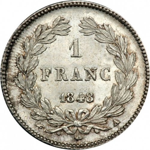 1 Franc Reverse Image minted in FRANCE in 1848A (1830-1848 - Louis Philippe I)  - The Coin Database