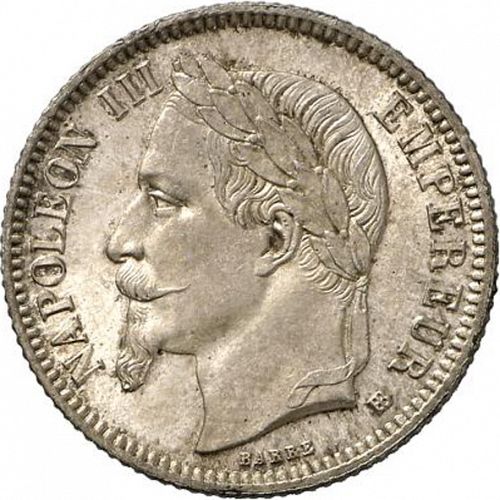 1 Franc Obverse Image minted in FRANCE in 1867BB (1852-1870 - Napoléon III)  - The Coin Database
