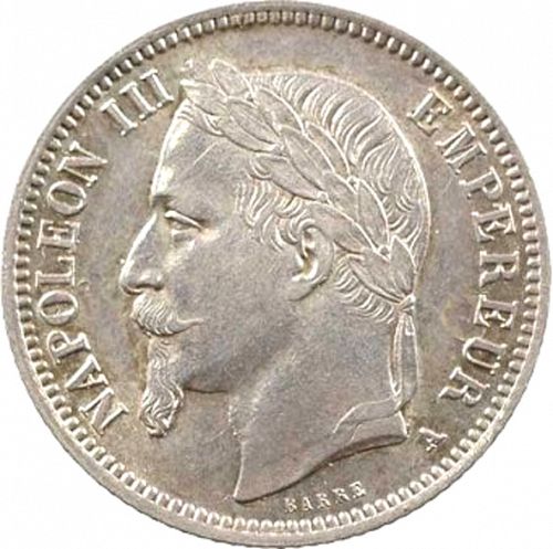 1 Franc Obverse Image minted in FRANCE in 1868A (1852-1870 - Napoléon III)  - The Coin Database