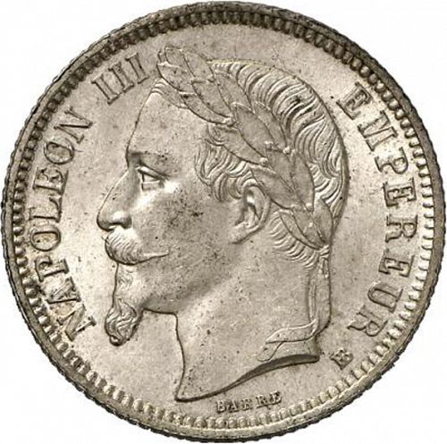 1 Franc Obverse Image minted in FRANCE in 1868BB (1852-1870 - Napoléon III)  - The Coin Database