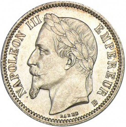 1 Franc Obverse Image minted in FRANCE in 1868BB (1852-1870 - Napoléon III)  - The Coin Database