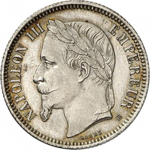 1 Franc Obverse Image minted in FRANCE in 1870BB (1852-1870 - Napoléon III)  - The Coin Database