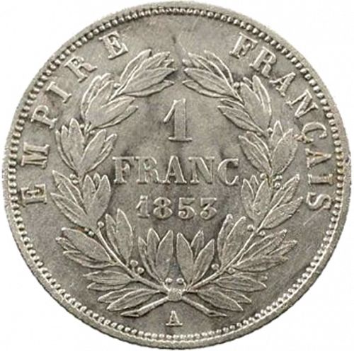 1 Franc Reverse Image minted in FRANCE in 1853A (1852-1870 - Napoléon III)  - The Coin Database