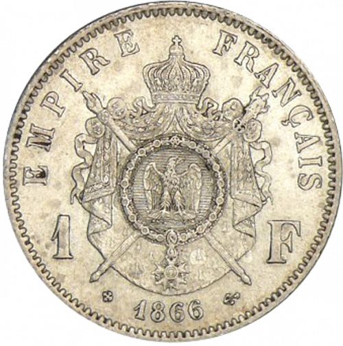 1 Franc Reverse Image minted in FRANCE in 1866BB (1852-1870 - Napoléon III)  - The Coin Database