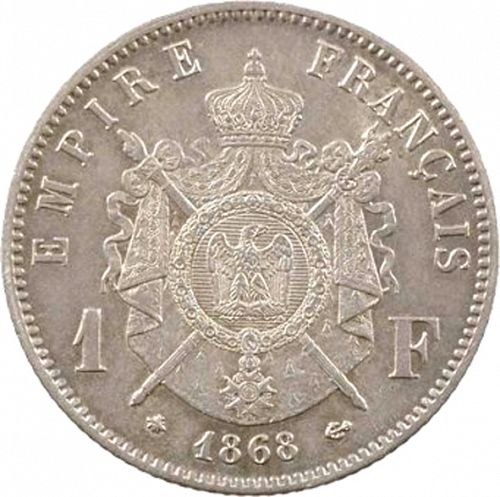 1 Franc Reverse Image minted in FRANCE in 1868A (1852-1870 - Napoléon III)  - The Coin Database