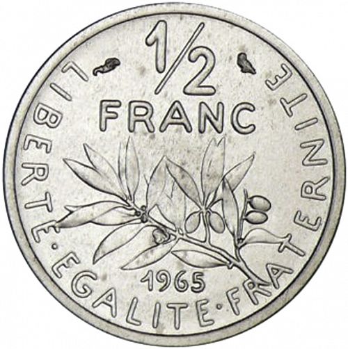 ½ Franc Reverse Image minted in FRANCE in 1965 (1959-2001 - Fifth Republic)  - The Coin Database