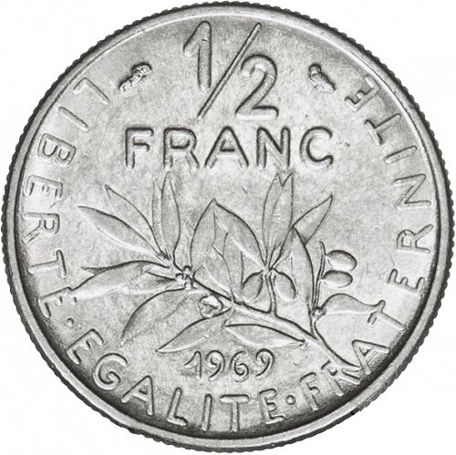 ½ Franc Reverse Image minted in FRANCE in 1969 (1959-2001 - Fifth Republic)  - The Coin Database