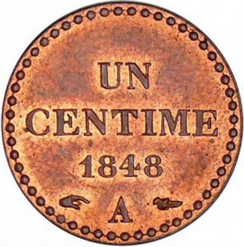 1 Centime Reverse Image minted in FRANCE in 1848A (1848-1852 - Second Republic)  - The Coin Database