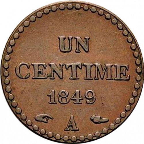 1 Centime Reverse Image minted in FRANCE in 1849A (1848-1852 - Second Republic)  - The Coin Database