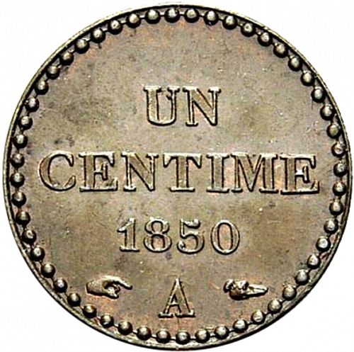 1 Centime Reverse Image minted in FRANCE in 1850A (1848-1852 - Second Republic)  - The Coin Database