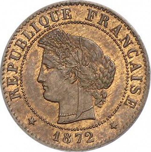 1 Centime Obverse Image minted in FRANCE in 1872A (1871-1940 - Third Republic)  - The Coin Database
