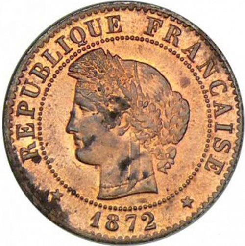 1 Centime Obverse Image minted in FRANCE in 1872K (1871-1940 - Third Republic)  - The Coin Database