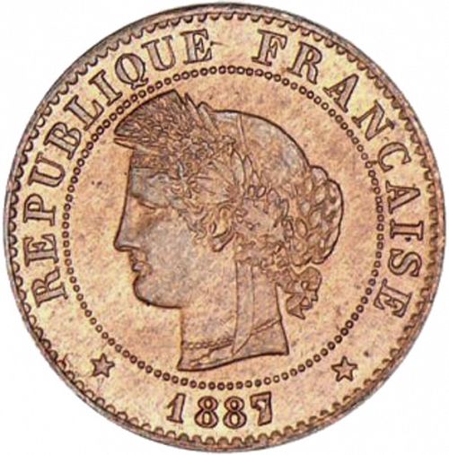 1 Centime Obverse Image minted in FRANCE in 1887A (1871-1940 - Third Republic)  - The Coin Database