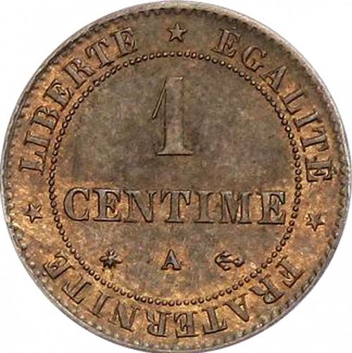 1 Centime Reverse Image minted in FRANCE in 1872A (1871-1940 - Third Republic)  - The Coin Database