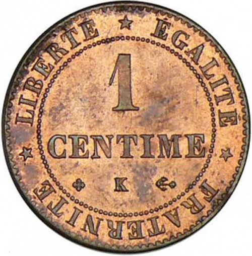 1 Centime Reverse Image minted in FRANCE in 1872K (1871-1940 - Third Republic)  - The Coin Database