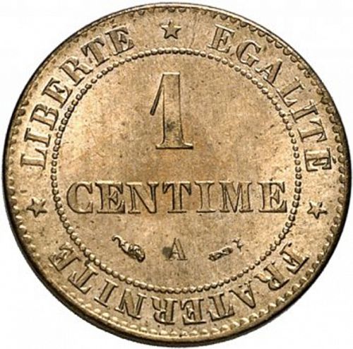 1 Centime Reverse Image minted in FRANCE in 1884A (1871-1940 - Third Republic)  - The Coin Database