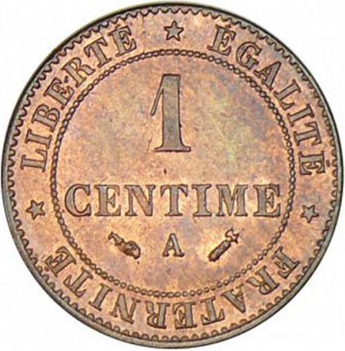 1 Centime Reverse Image minted in FRANCE in 1887A (1871-1940 - Third Republic)  - The Coin Database