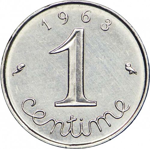 1 Centime Reverse Image minted in FRANCE in 1963 (1959-2001 - Fifth Republic)  - The Coin Database