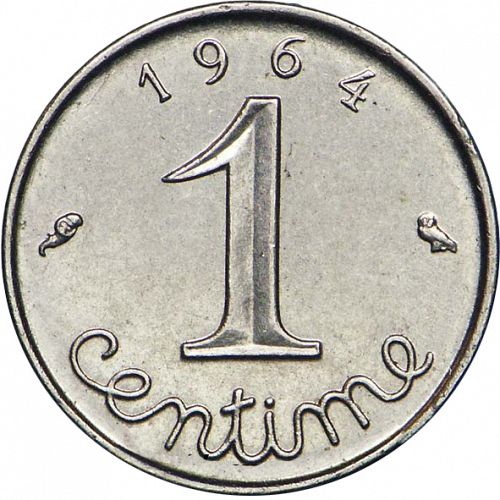 1 Centime Reverse Image minted in FRANCE in 1964 (1959-2001 - Fifth Republic)  - The Coin Database