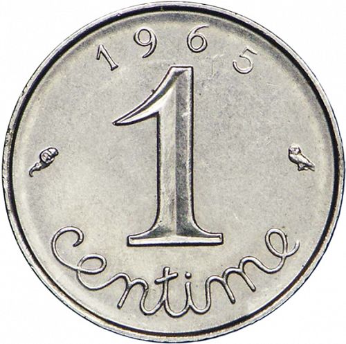 1 Centime Reverse Image minted in FRANCE in 1965 (1959-2001 - Fifth Republic)  - The Coin Database