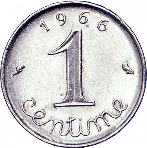 1 Centime Reverse Image minted in FRANCE in 1966 (1959-2001 - Fifth Republic)  - The Coin Database