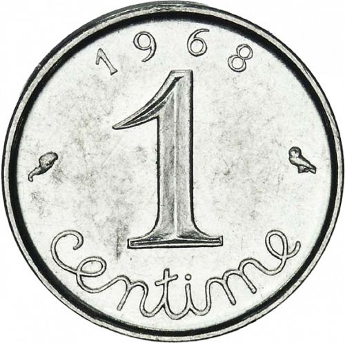 1 Centime Reverse Image minted in FRANCE in 1968 (1959-2001 - Fifth Republic)  - The Coin Database