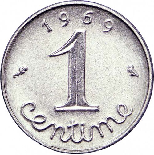 1 Centime Reverse Image minted in FRANCE in 1969 (1959-2001 - Fifth Republic)  - The Coin Database
