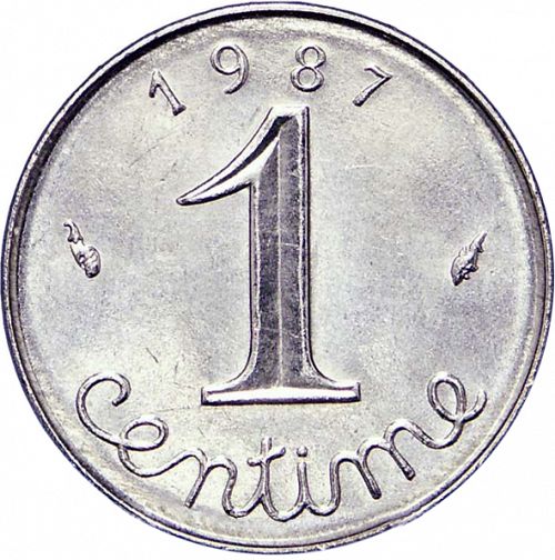 1 Centime Reverse Image minted in FRANCE in 1987 (1959-2001 - Fifth Republic)  - The Coin Database