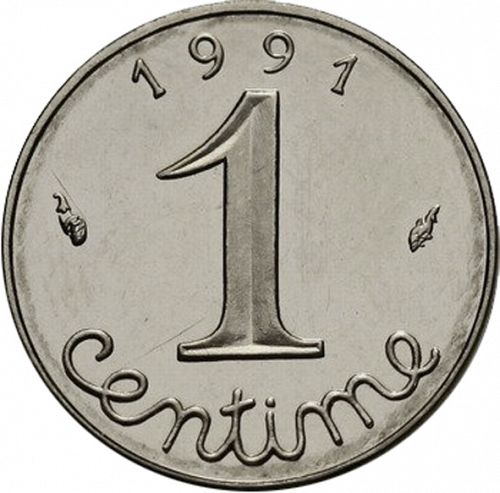 1 Centime Reverse Image minted in FRANCE in 1991 (1959-2001 - Fifth Republic)  - The Coin Database