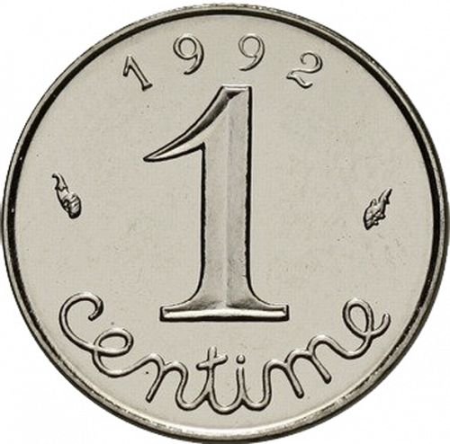 1 Centime Reverse Image minted in FRANCE in 1992 (1959-2001 - Fifth Republic)  - The Coin Database
