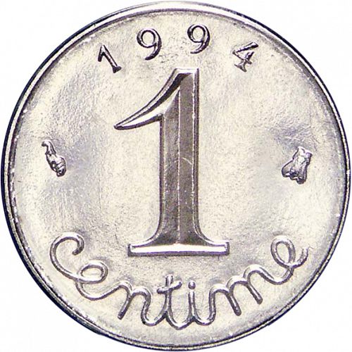 1 Centime Reverse Image minted in FRANCE in 1994 (1959-2001 - Fifth Republic)  - The Coin Database