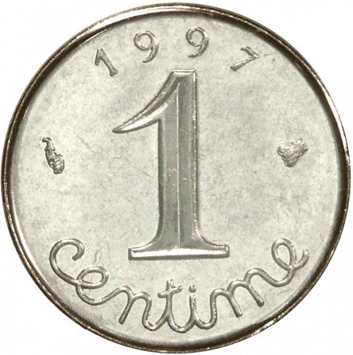1 Centime Reverse Image minted in FRANCE in 1997 (1959-2001 - Fifth Republic)  - The Coin Database