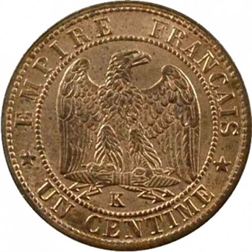 1 Centime Reverse Image minted in FRANCE in 1855K (1852-1870 - Napoléon III)  - The Coin Database