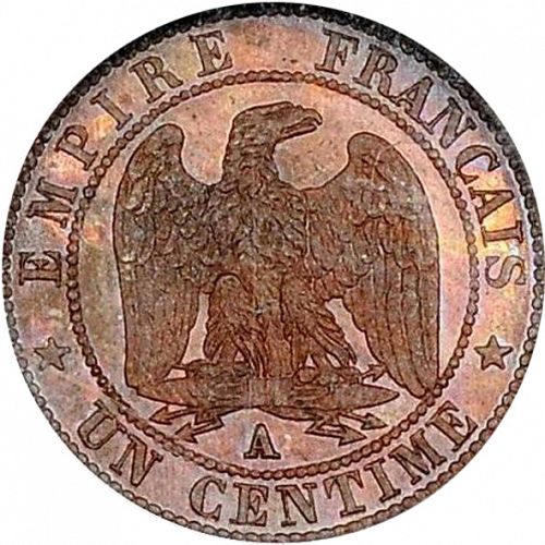 1 Centime Reverse Image minted in FRANCE in 1857A (1852-1870 - Napoléon III)  - The Coin Database