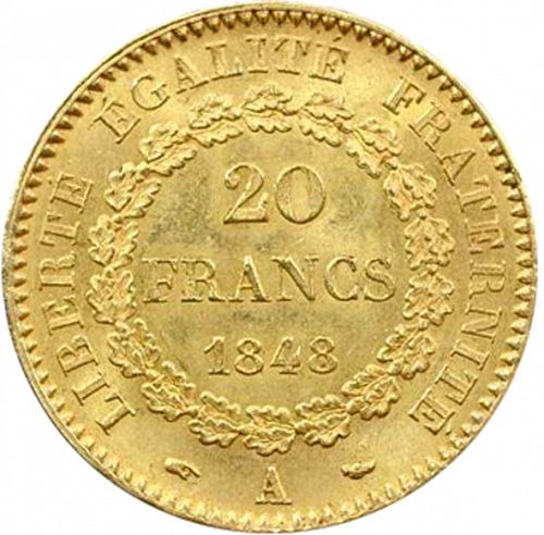 20 Francs Reverse Image minted in FRANCE in 1848A (1848-1852 - Second Republic)  - The Coin Database